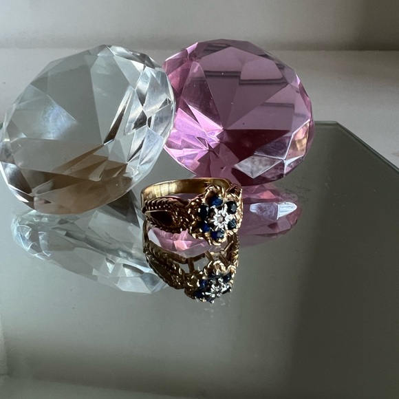 Vtg 10k yellow gold sapphire diamond Italian ring⭐️ - Picture 10 of 13